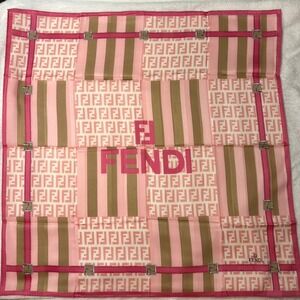 Vtg FENDI Scarf Handkerchief Zucca Pequin Pink Brown 22.5"